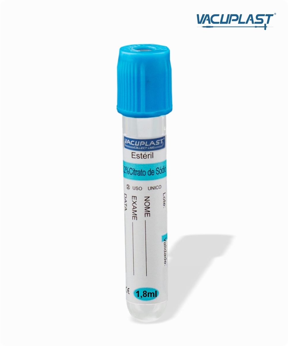 Tubo para coleta de sangue a vácuo VIDRO  com citrato de sódio 2mL